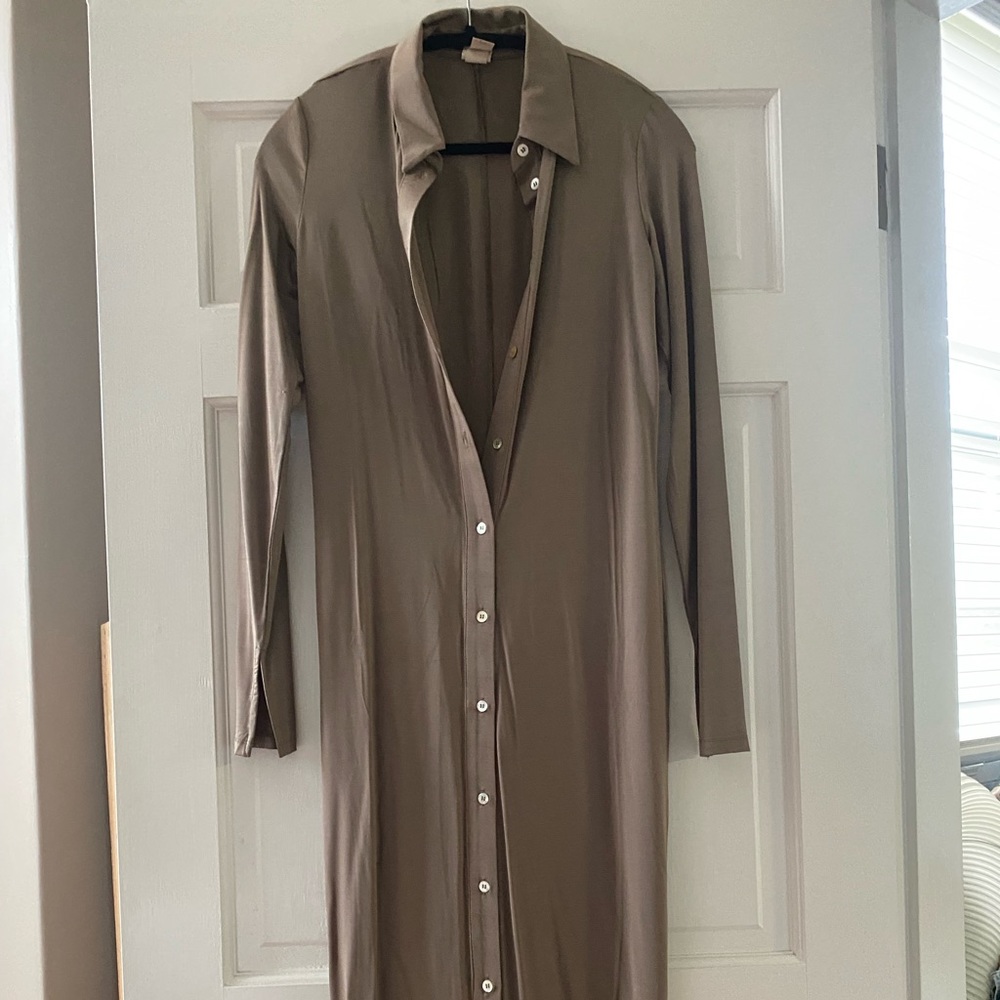COPY - H&M button up midi dress- olive color- size small
